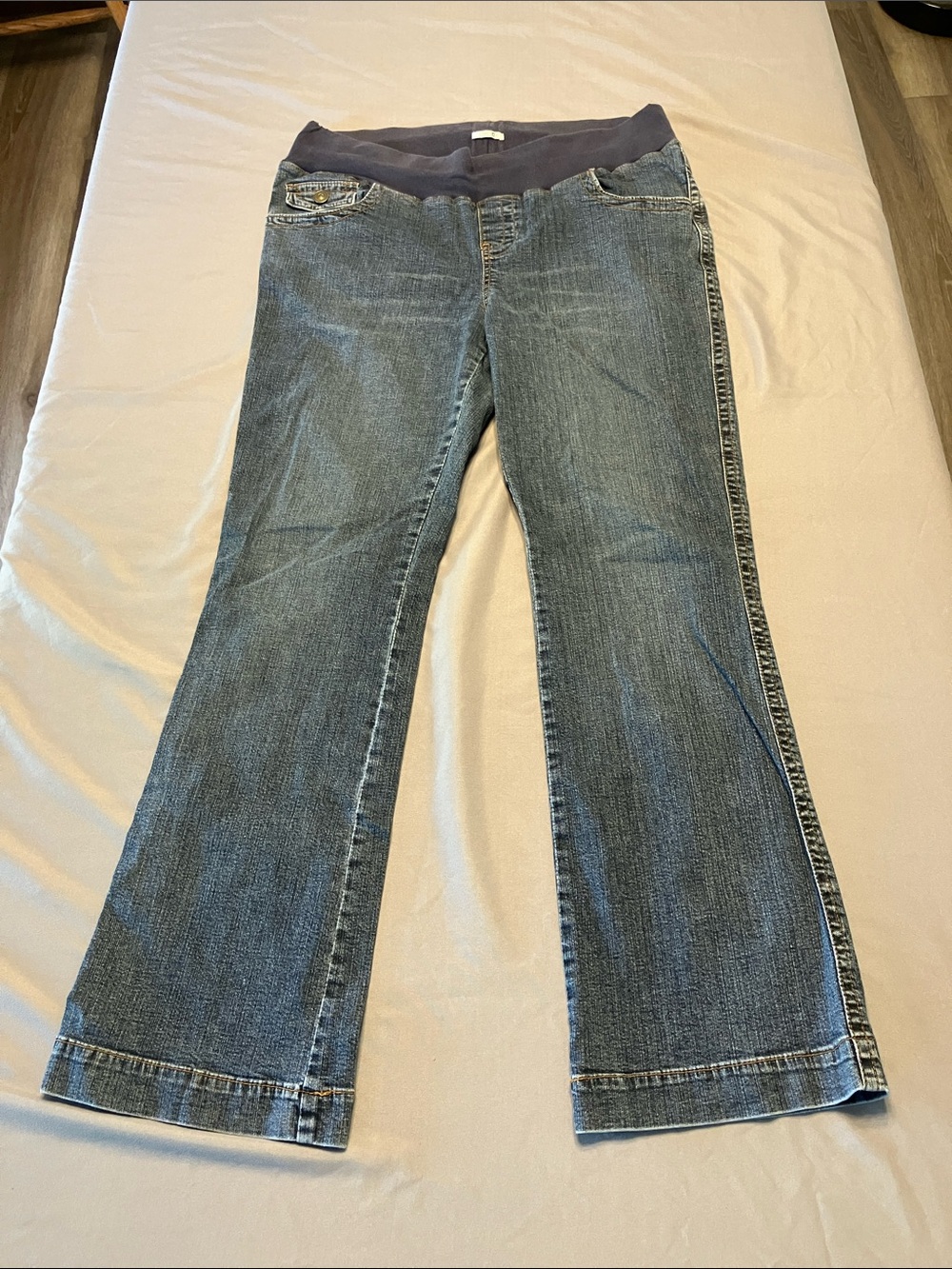 duo Maternity Navy Waistband Medium Blue Flare Jeans